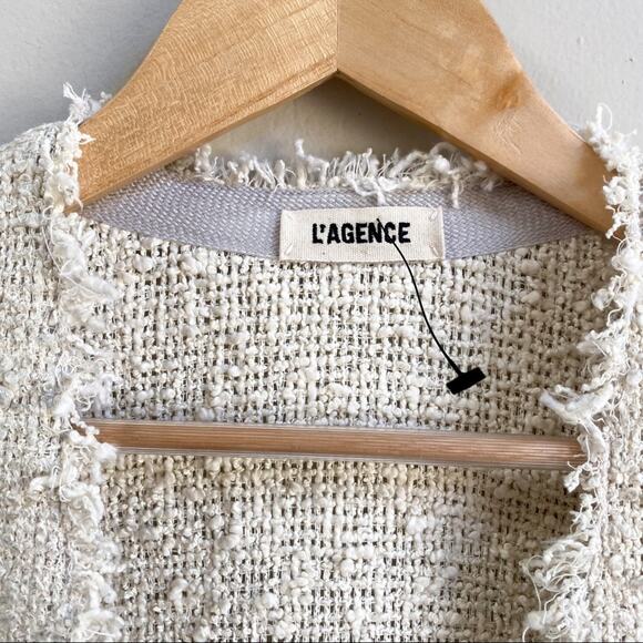 NEW L’AGENCE Cream Raw Hem Fringe Boucle Tweed Jacket - Picture 9 of 9